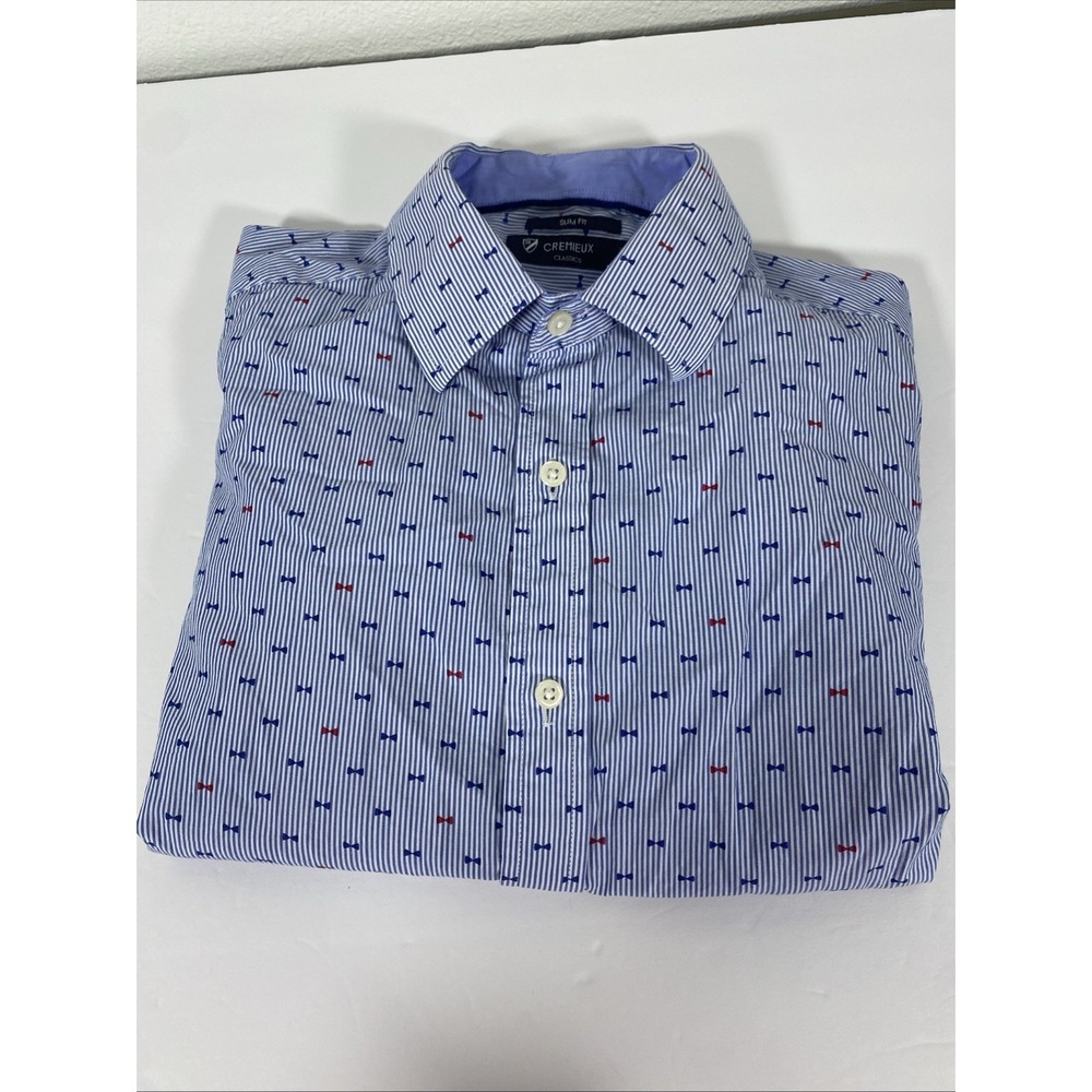 DANIEL CREMIEUX CLASSICS SHORT SLEEVE BLUE BUTTON DOWN SHIRT LARGE Slim Fit‎ S1